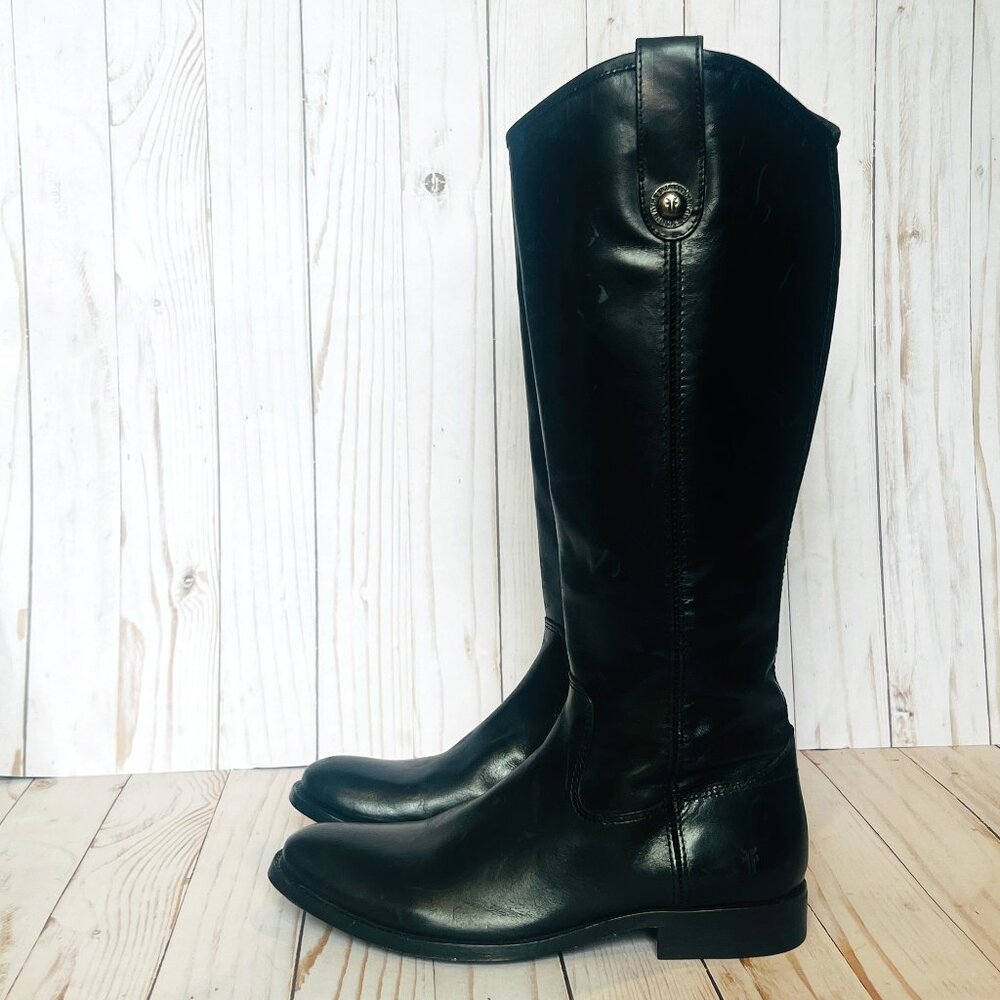 Frye Melissa Black Leather Button Riding Boots Round Toe Women's 7